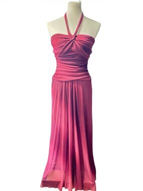 City Triangles Fuchsia Strapless Halter Gown